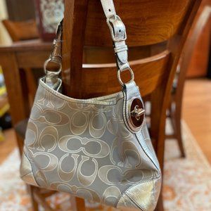 COACH Signature logo w/silver metallic grey